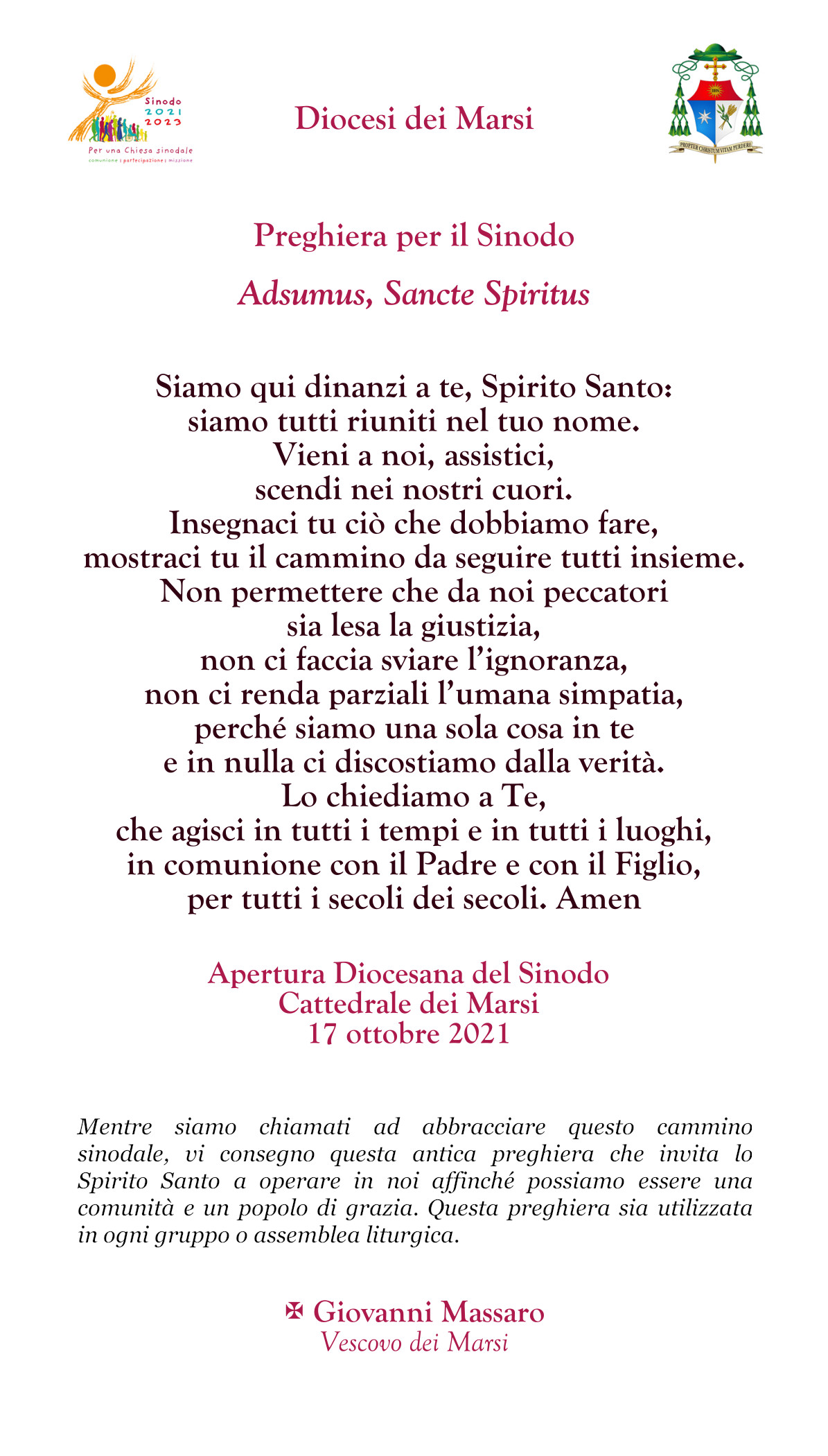 Il vescovo Giovanni Massaro ha effettuato nuove nomine per le